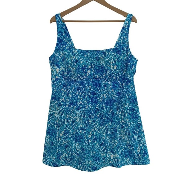 Swimsuits For All Other - Swimsuits For All Women's 20 Squareneck Swimdress Attached Bottoms Blue Leopard